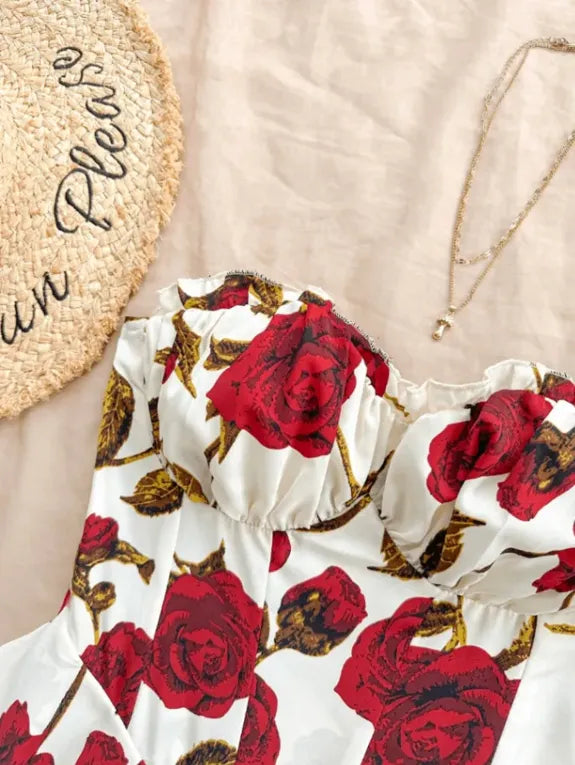White Floral Layered Mini Dress