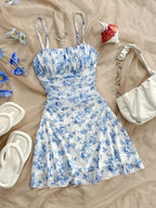 White Floral Fit Flare Mini Dress