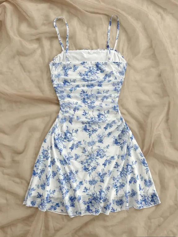 White Floral Fit Flare Mini Dress