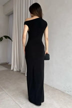 Black One Shoulder Ruched Maxi Dress