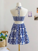 White Ethnic Print Fit Flare Mini Dress
