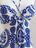 White Ethnic Print Fit Flare Mini Dress