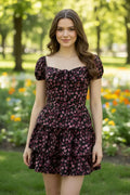 Black Floral Tie-Up Mini Dress