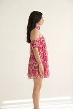 Pink Floral Off Shoulder Mini Dress