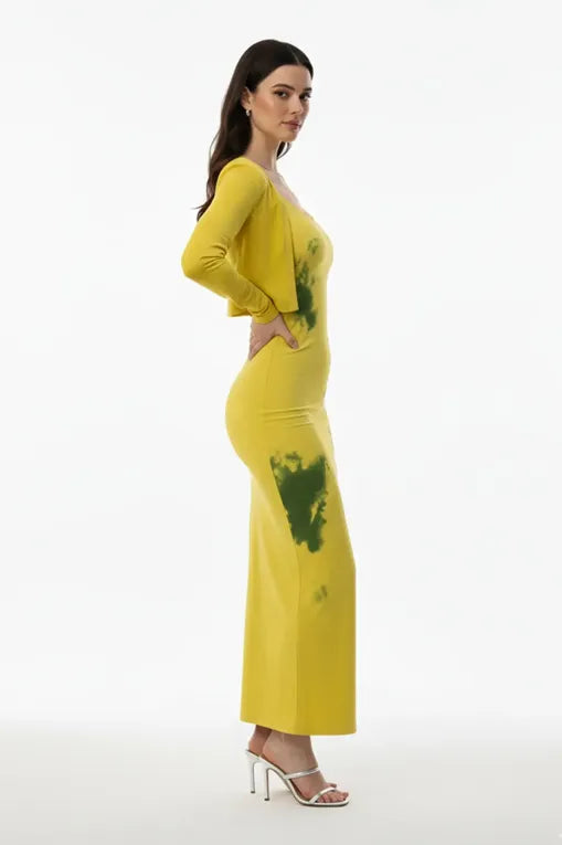 Yellow Tie-Dye Maxi Dress With Shrug