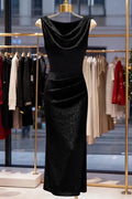 Black Cowl Neck Midi Dress