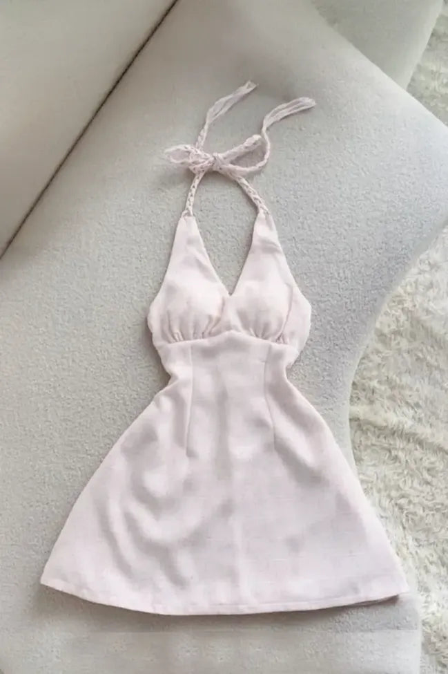 Light Pink Halter Neck Mini Dress