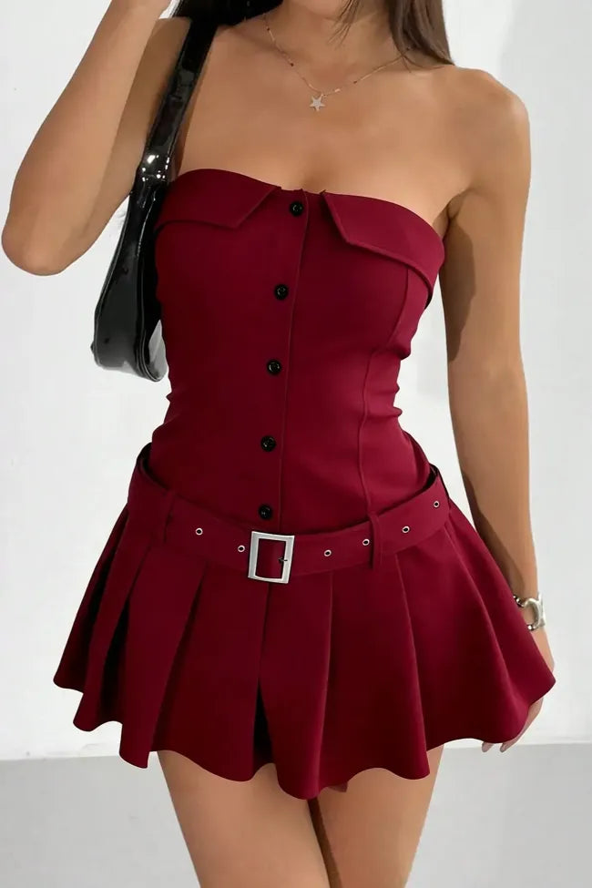 Red Belted Tube Mini Dress