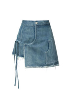 Frayed Hem Wrap Denim Skirt