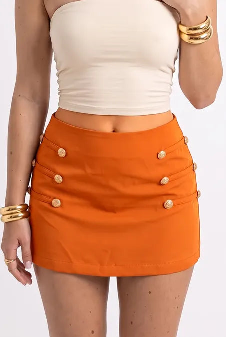 Orange Studded High-Rise Mini Skirt