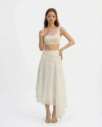 Off White Draped Asymmetric Skirt