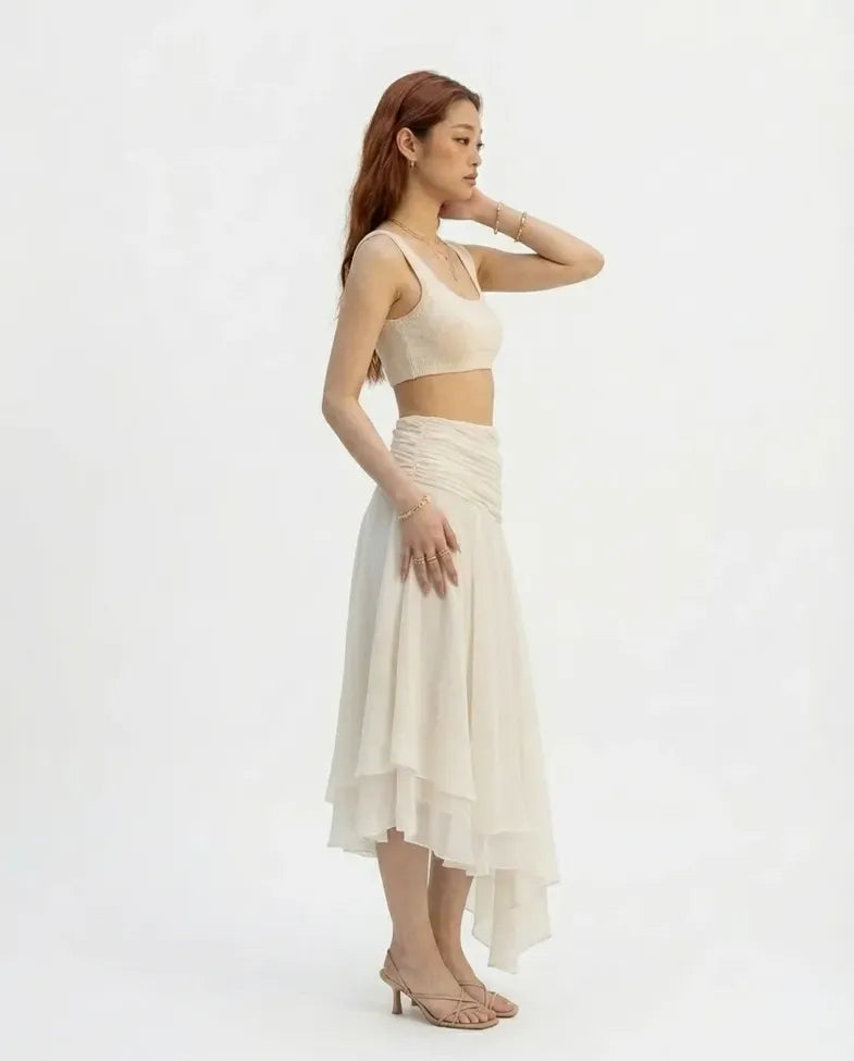 Off White Draped Asymmetric Skirt