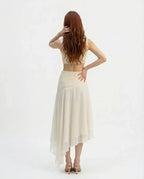 Off White Draped Asymmetric Skirt