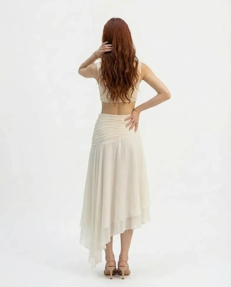 Off White Draped Asymmetric Skirt