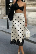 White Polka Dot Lace Midi Skirt