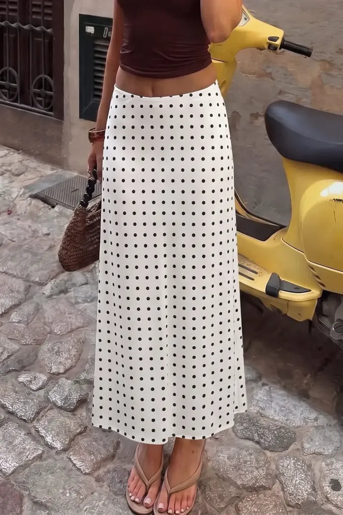 White Polka Dot Mid Rise Skirt
