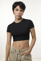 Black Solid Cropped Top