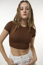 Brown Solid Cropped Top