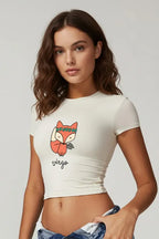 Off White Graphic Crew Neck Crop T-Shirt