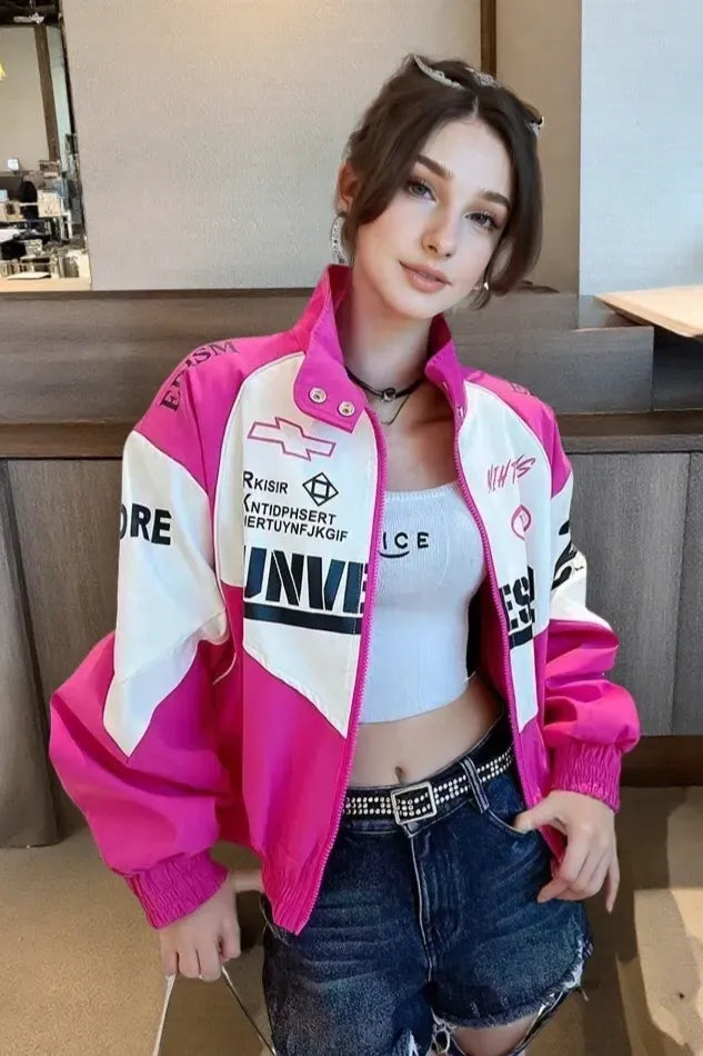 Pink Graphic Zipper Jacket