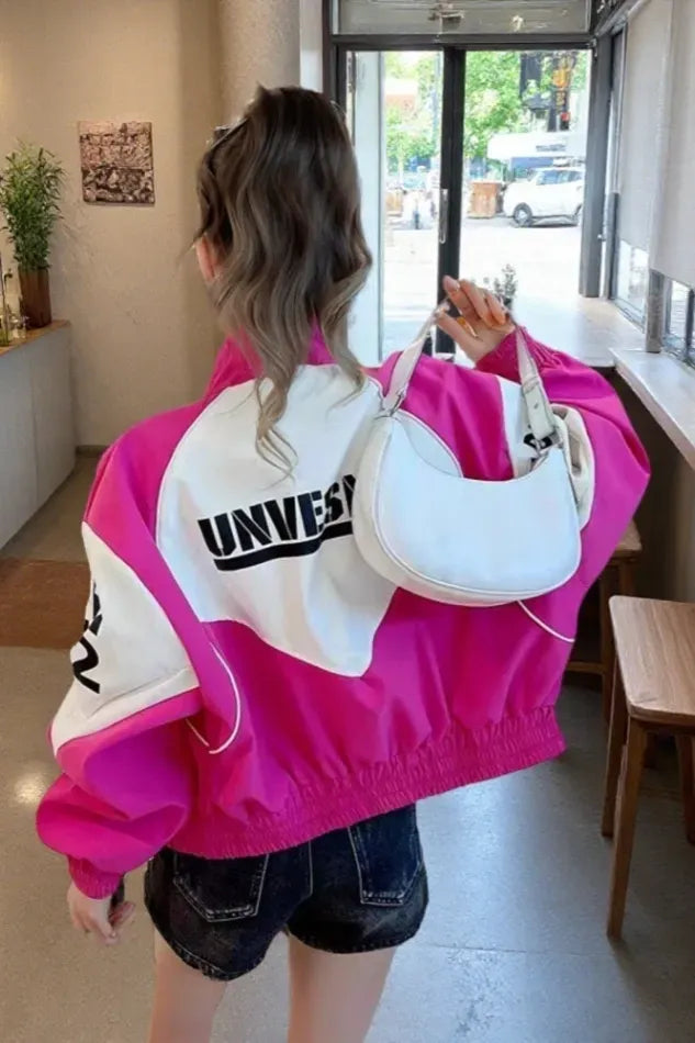 Pink Graphic Zipper Jacket