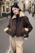 Dark Brown Fleece Lined PU Jacket