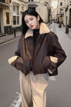 Dark Brown Fleece Lined PU Jacket