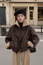 Dark Brown Fleece Lined PU Jacket