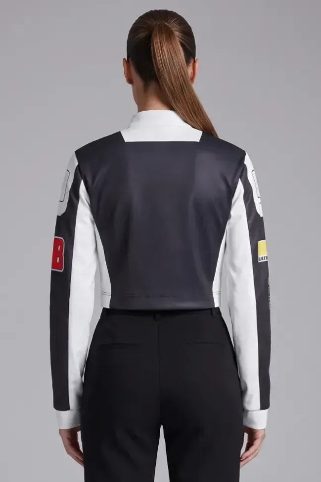 Black Typography Crop Pu Jacket
