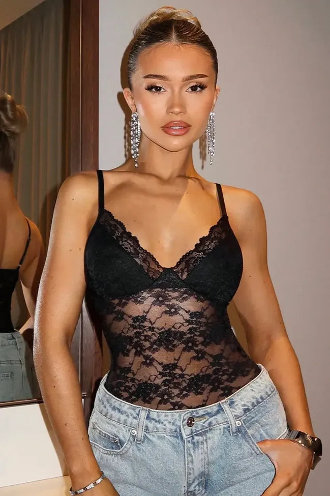 Black Lace Vneck Bodysuit