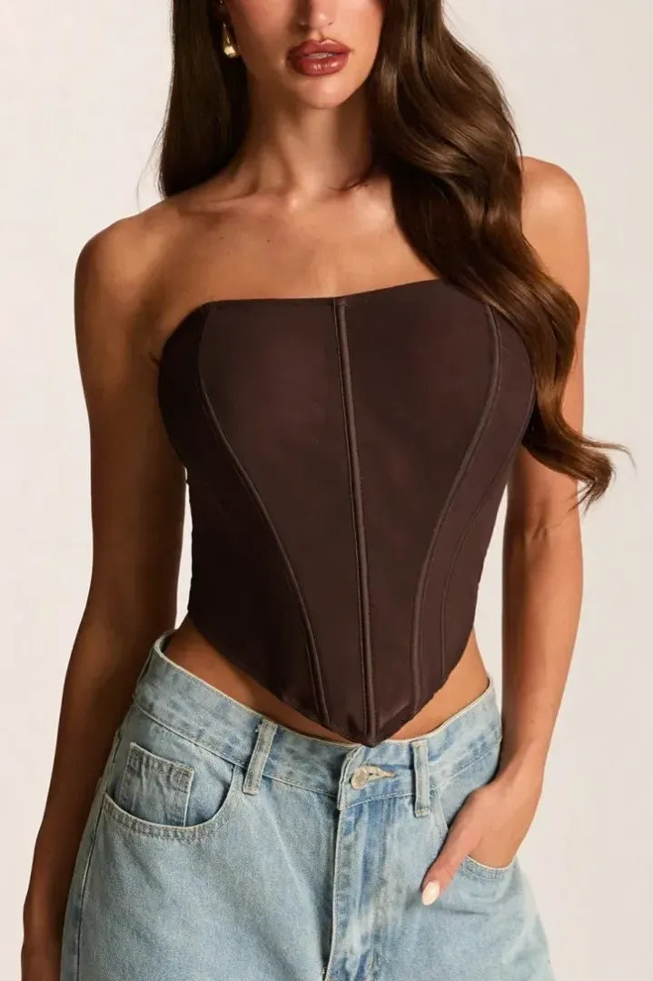 Dark Brown Solid Tube Top