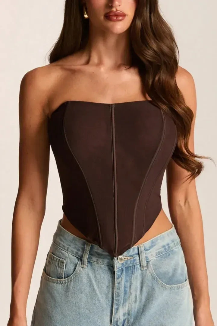 Dark Brown Solid Tube Top