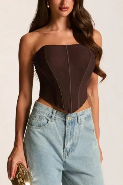 Dark Brown Solid Tube Top
