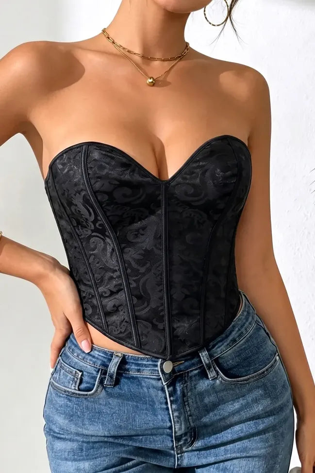 Black Brocade Corset Top
