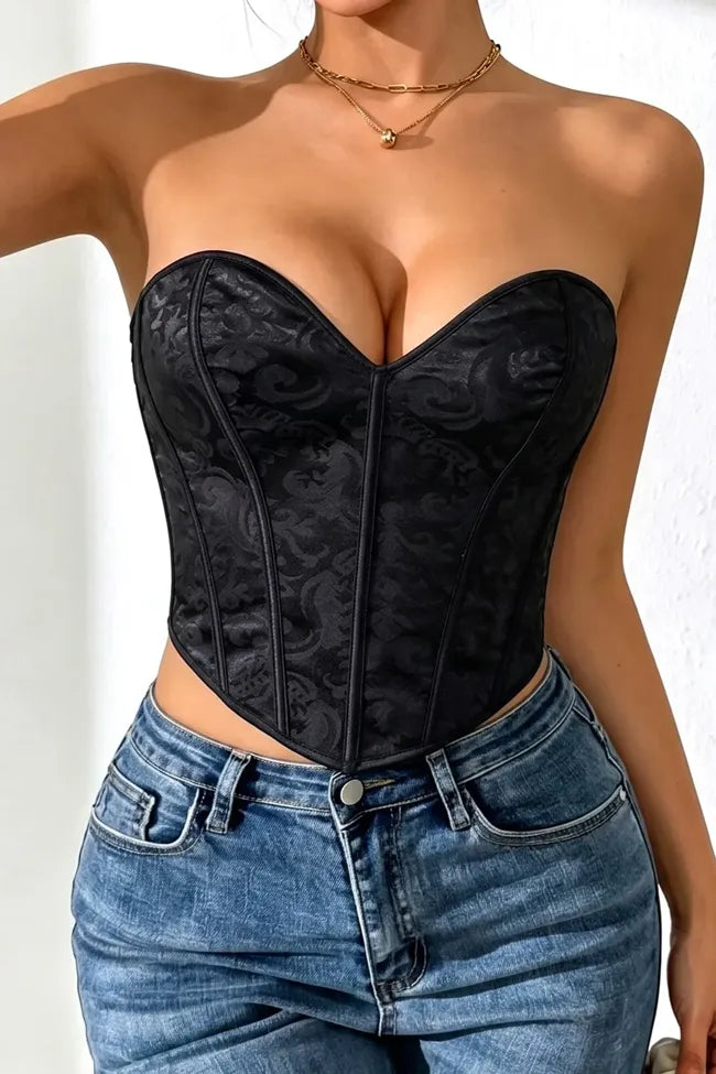 Black Brocade Corset Top