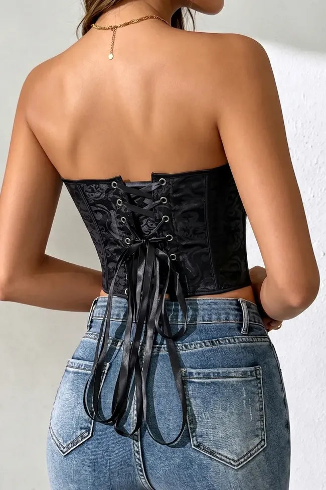 Black Brocade Corset Top