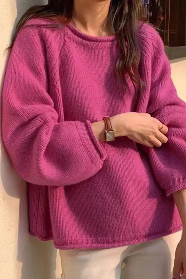 Pink Solid Round Neck Sweater