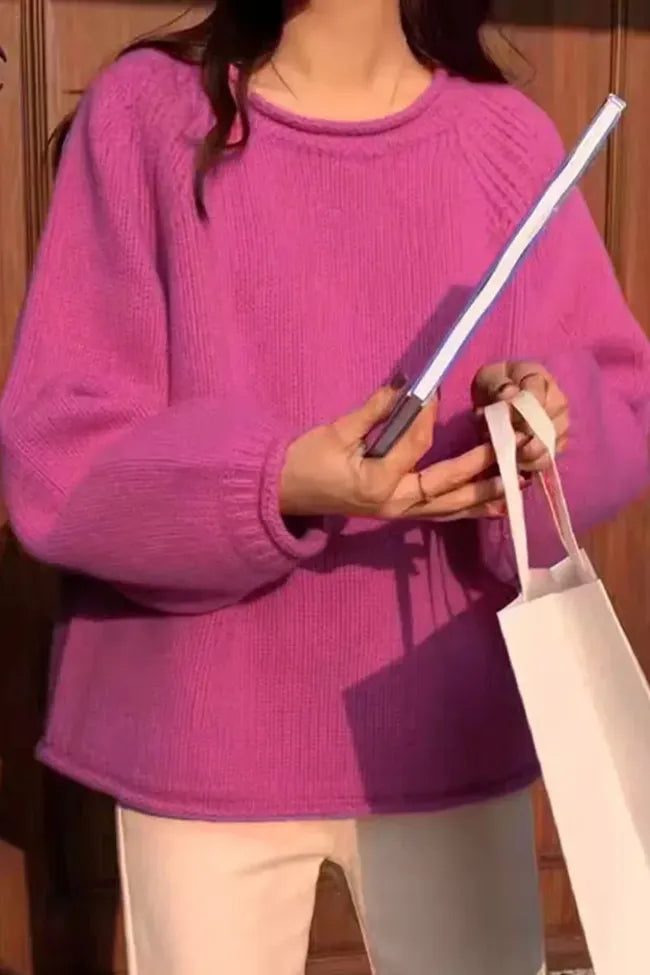 Pink Solid Round Neck Sweater