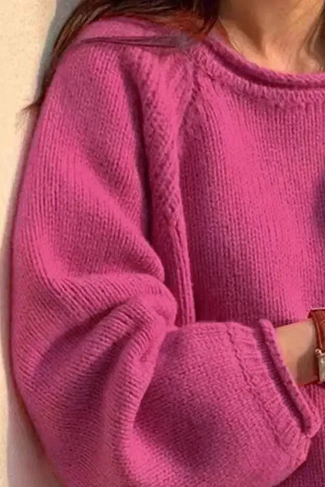 Pink Solid Round Neck Sweater