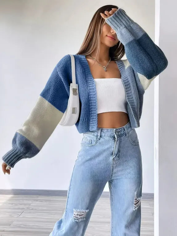 Blue Colourblocked Cardigan