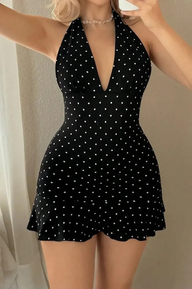 Black Polka Dot Halter Dress
