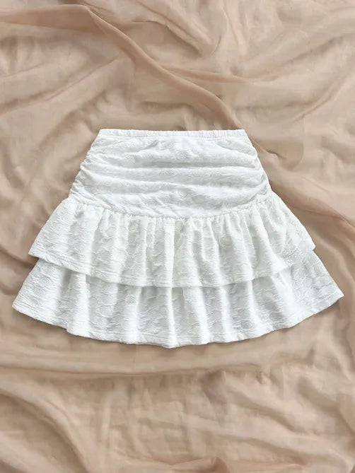 White Solid Flared Micro Mini Skirt