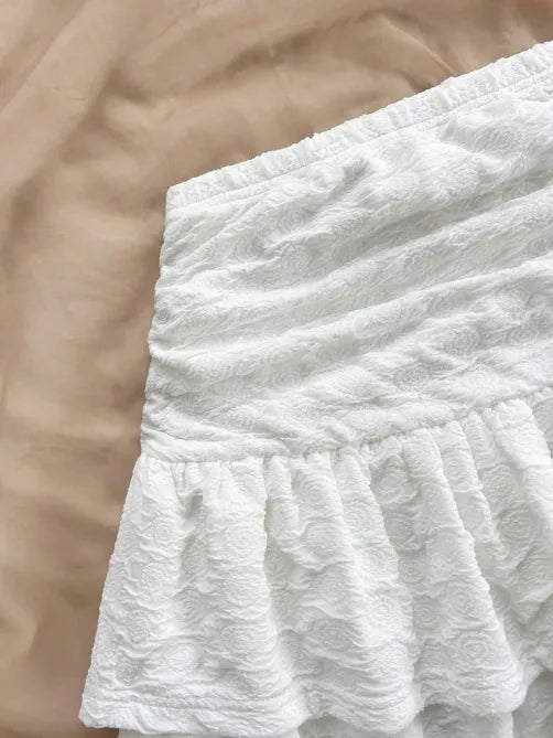 White Solid Flared Micro Mini Skirt