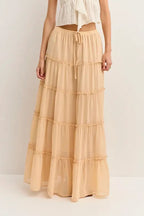 Peach Tiered Mid-Rise Maxi Skirt