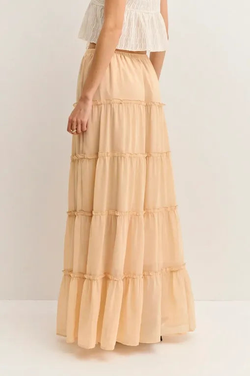 Peach Tiered Mid-Rise Maxi Skirt