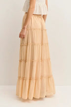 Peach Tiered Mid-Rise Maxi Skirt