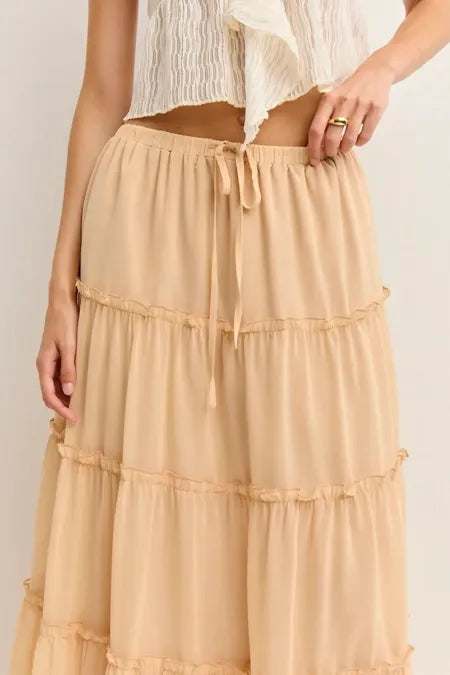 Peach Tiered Mid-Rise Maxi Skirt