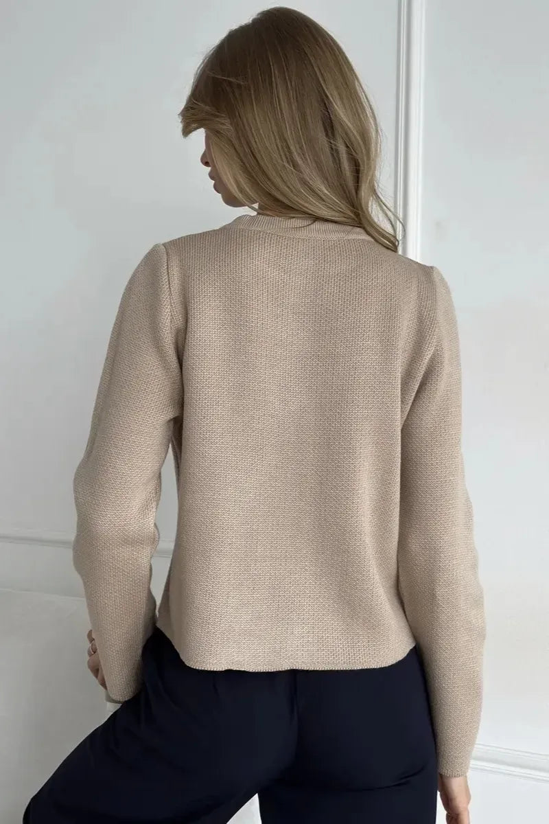 Beige Buttoned Round Neck Cardigan