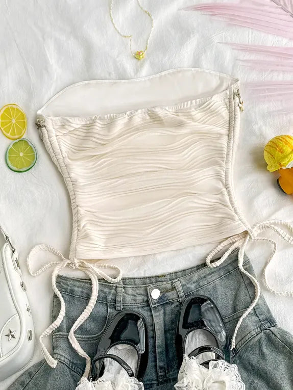 Beige Tieup Tube Top