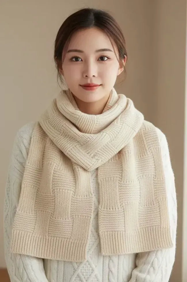 Cream Solid Winter Scarf